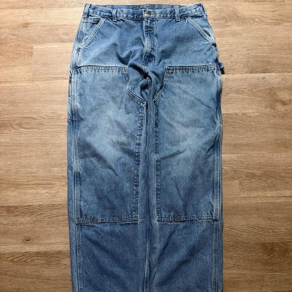 Vintage 2000s blue jean denim Carhart double knees small flaw shown